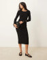 Фото #4 товара Vila ribbed knit long sleeve midi dress in black