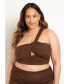 Фото #2 товара Plus Size One Shoulder Ruched Tankini Top - 30, Chocolate Fondant