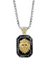 ფოტო #1 პროდუქტის EFFY® Men's Onyx & Black Spinel (1-1/5 ct. t.w.) Lion Dog Tag 22" Pendant Necklace in Sterling Silver & 14k Gold-Plate