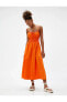 Фото #1 товара Midi Elbise Ince Askılı Pencere Detaylı Beli Gipeli Fiyonk Detaylı