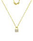 Фото #1 товара Cubic Zirconia Padlock Paperclip Link 18" Pendant Necklace in 10k Gold