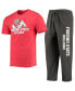 ფოტო #2 პროდუქტის Men's Heathered Charcoal, Red Fresno State Bulldogs Meter T-shirt and Pants Sleep Set