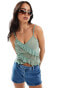 Фото #1 товара Pieces romantic sheer frill detail cami top in green