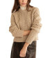 ფოტო #4 პროდუქტის Women's Cropped Wool Cable-Knit Aran Sweater