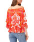 Фото #2 товара Women's Floral Print Off The Shoulder Bubble Sleeve Tie Front Blouse