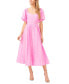 ფოტო #1 პროდუქტის Women's V-Neck Short Puff-Sleeve Button Front Midi Dress