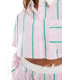 Фото #3 товара ASOS DESIGN cropped shirt with contrast collar in pink stripe co-ord