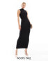 ASOS DESIGN Tall high neck sleeveless column maxi dress with bow back in black