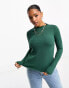 Pieces lettuce hem long sleeve top in green grün, XL - EU 42 - фото #1