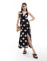 ASOS DESIGN button down linen midi dress with full skirt spot print Gepunktet, 34 - фото #1