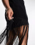 ASOS DESIGN Curve crochet fringed beach maxi cover up in black