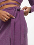 Pieces Petite tie side mini skirt in purple glitter