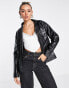 Extro & Vert oversized faux croc cropped trucker jacket in black