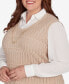 Фото #5 товара Plus Size Emerald Isle Women's Collared Top With Vest Two In One Sweater With Necklace