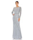 ფოტო #1 პროდუქტის Women's Embellished Illusion High Neck Long Sleeve Gown