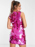 Фото #3 товара ASOS DESIGN all over disc embellished mini shift dress in hot pink