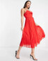 ASOS DESIGN Tall – Plissiertes Midi-Trägerkleid in Rot mit Bindegürtel und verdrehter Vorderseite Красный, 36 - фото #4