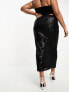 Фото #3 товара In The Style Plus exclusive twist front sequin midi skirt in black