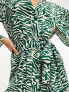 I Saw It First flared sleeve tie waist mini dress in green zebra