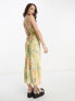 Reclaimed Vintage midi cami dress in green floral print with open tie back
