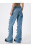 Фото #6 товара Çok Yıpratmalı Kot Pantolon Düz Paça Cepli Pamuklu - Nora Straight Jeans