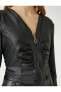 Лонгслив Koton Faux Leather Zip Up Neck