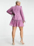 Little Mistress Plus long sleeve mini dress with ruffle skirt in lilac