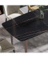 63" Modern Artificial Stone Black Curved Metal Leg Dining Table -6 People