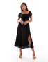 Hollister tie back midi dress with puff sleeves in black