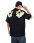 HUGO Red diblostee oversized t-shirt in black with sleeve placement floral print