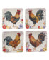 Floral Rooster Set of 4 Canape Plates, 6"