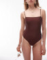 Topshop fitted swimsuit in chocolate sheen