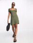 Фото #3 товара ASOS DESIGN crochet mini dress with square neck in khaki