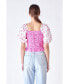Women's Contrast Floral Smocked Top