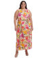 Фото #2 товара Plus Size Sleeveless Faux-Wrap Midi Dress
