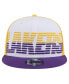 Фото #3 товара Men's White/Purple Los Angeles Lakers Throwback Gradient Tech Font 9fifty Snapback Hat