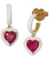 Gold-Tone White-Framed Red Crystal Heart Charm Huggie Hoop Earrings
