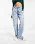 River Island wide leg cargo jean in medium denim