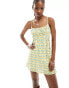 Фото #1 товара Kiss The Sky ruched slip mini dress in yellow floral