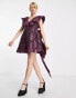 Фото #4 товара Amy Lynn Jaime ruffle sleeve mini dress with bow back in pink floral jacquard