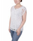 ფოტო #3 პროდუქტის Petite Lace Petal Short Sleeve Top