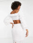 Фото #2 товара In The Style x Yasmin Devonport exclusive lace frill sleeve detail crop top co-ord in white