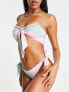 Фото #4 товара ASOS DESIGN bandeau bunny tie front bikini top in pastel colour block