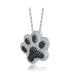 White Gold Plating with Black & White Cubic Zirconia Cat Dog Pet Paw Pendant Necklace in Sterling Silver