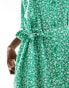 Фото #2 товара Monki tie waist midi shirt dress in green meadow print exclusive to ASOS