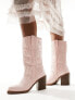 Фото #5 товара Public Desire Texas western mid ankle boot with snake print in pink