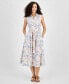 Фото #1 товара Women's Floral Print Cotton Belted Sleeveless Shirtdress