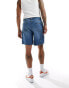 ASOS DESIGN standard length denim jorts with carpenter detailing in mid wash blue Голубой, W32 - фото #9