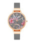 Фото #1 товара Women's Quartz Gray Faux Leather Band and Floral Pattern Watch, 38mm