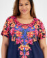 Plus Size Arianna Trail Scoop-Neck Top, Created for Macy's Intrepid Blue Combo, 2X - фото #3